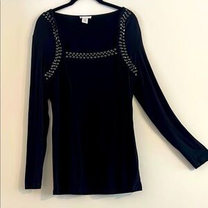Cache Chic Black Long Sleeve Top with Silver Studs Size M